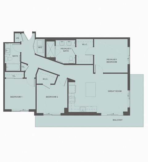 Floor plan for 3 beds, 2 baths, 1255 sqft